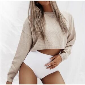 ALL THINGS GOLDEN Beige Cropped Universal Knit Sweater